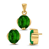 Jewelry Matching Set Pendant Earring Oval Simulated CZ 925 Sterling Silver