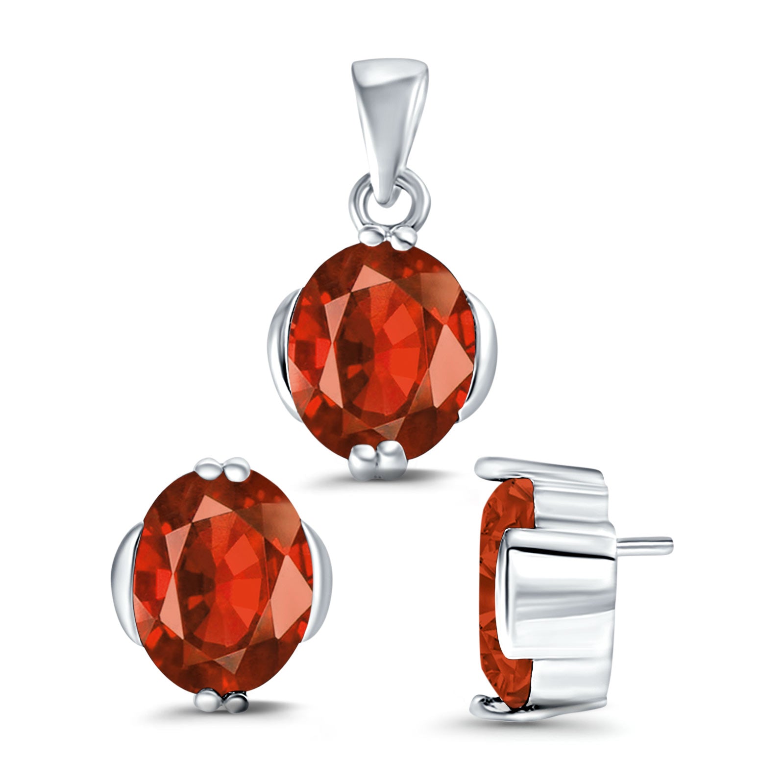 Jewelry Matching Set Pendant Earring Oval Simulated CZ 925 Sterling Silver