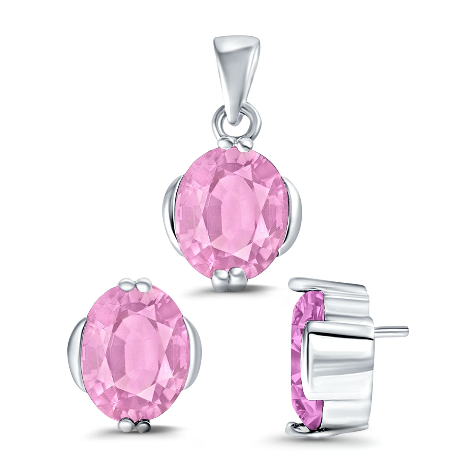 Jewelry Matching Set Pendant Earring Oval Simulated CZ 925 Sterling Silver
