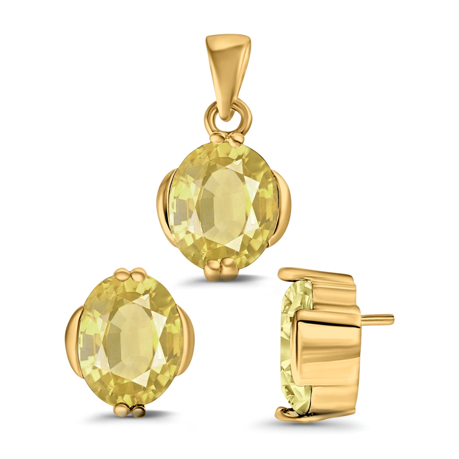 Jewelry Matching Set Pendant Earring Oval Simulated CZ 925 Sterling Silver