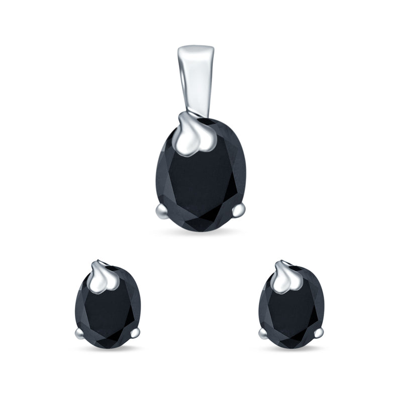 Jewelry Matching Set Pendant Earring Oval Simulated Cubic Zirconia 925 Sterling Silver