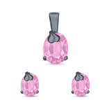 Jewelry Matching Set Pendant Earring Oval Simulated Cubic Zirconia 925 Sterling Silver
