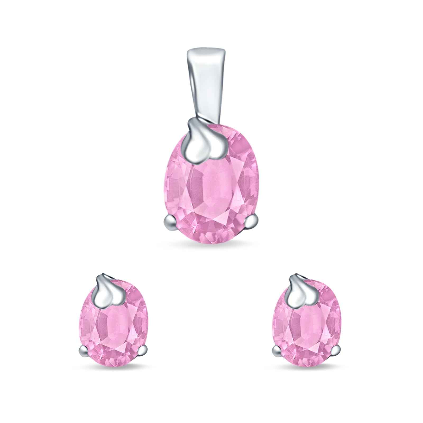 Jewelry Matching Set Pendant Earring Oval Simulated Cubic Zirconia 925 Sterling Silver