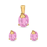 Jewelry Matching Set Pendant Earring Oval Simulated Cubic Zirconia 925 Sterling Silver