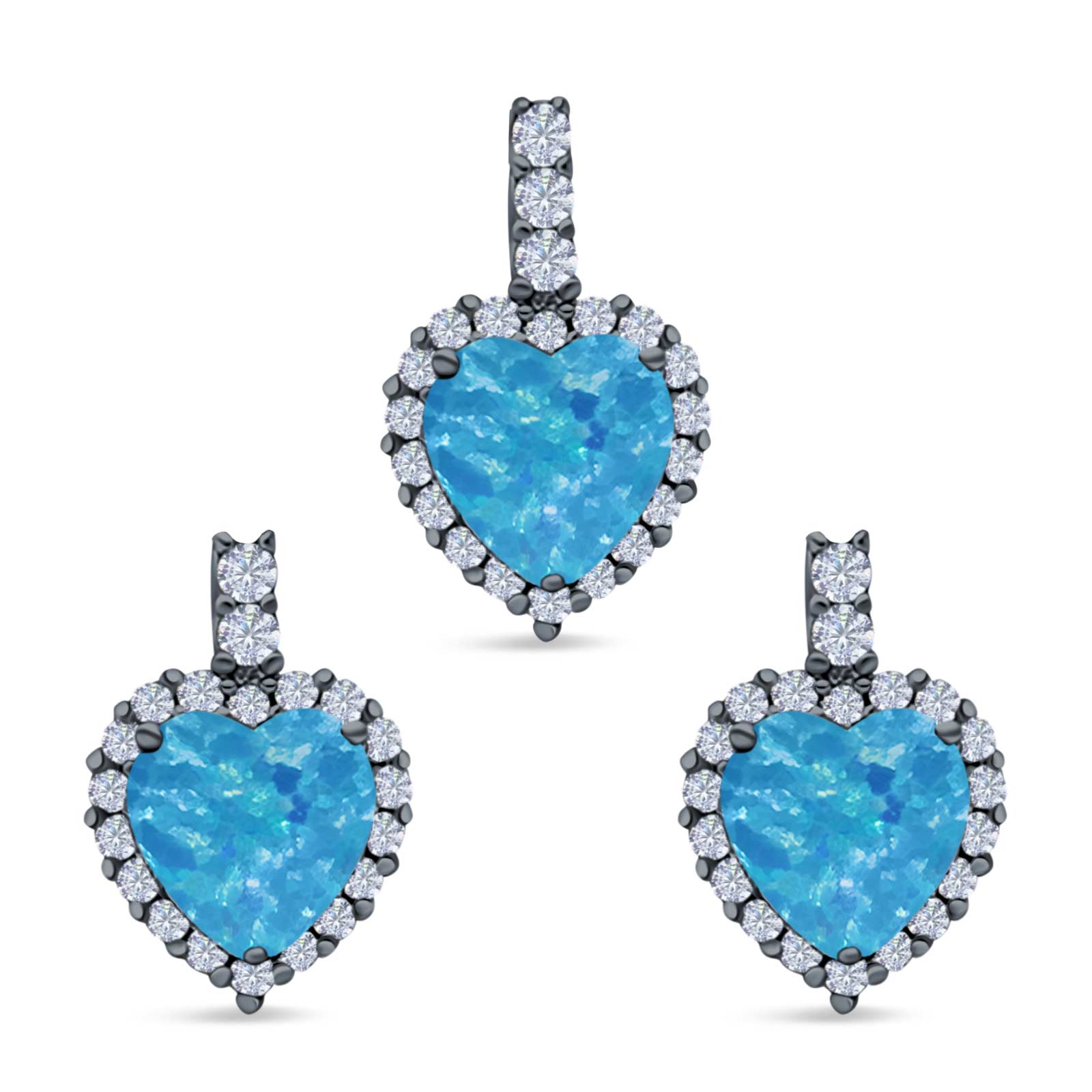 Halo Jewelry Matching Set Pendant Earring Heart Simulated Cubic Zirconia 925 Sterling Silver