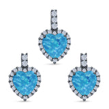 Halo Jewelry Matching Set Pendant Earring Heart Simulated Cubic Zirconia 925 Sterling Silver