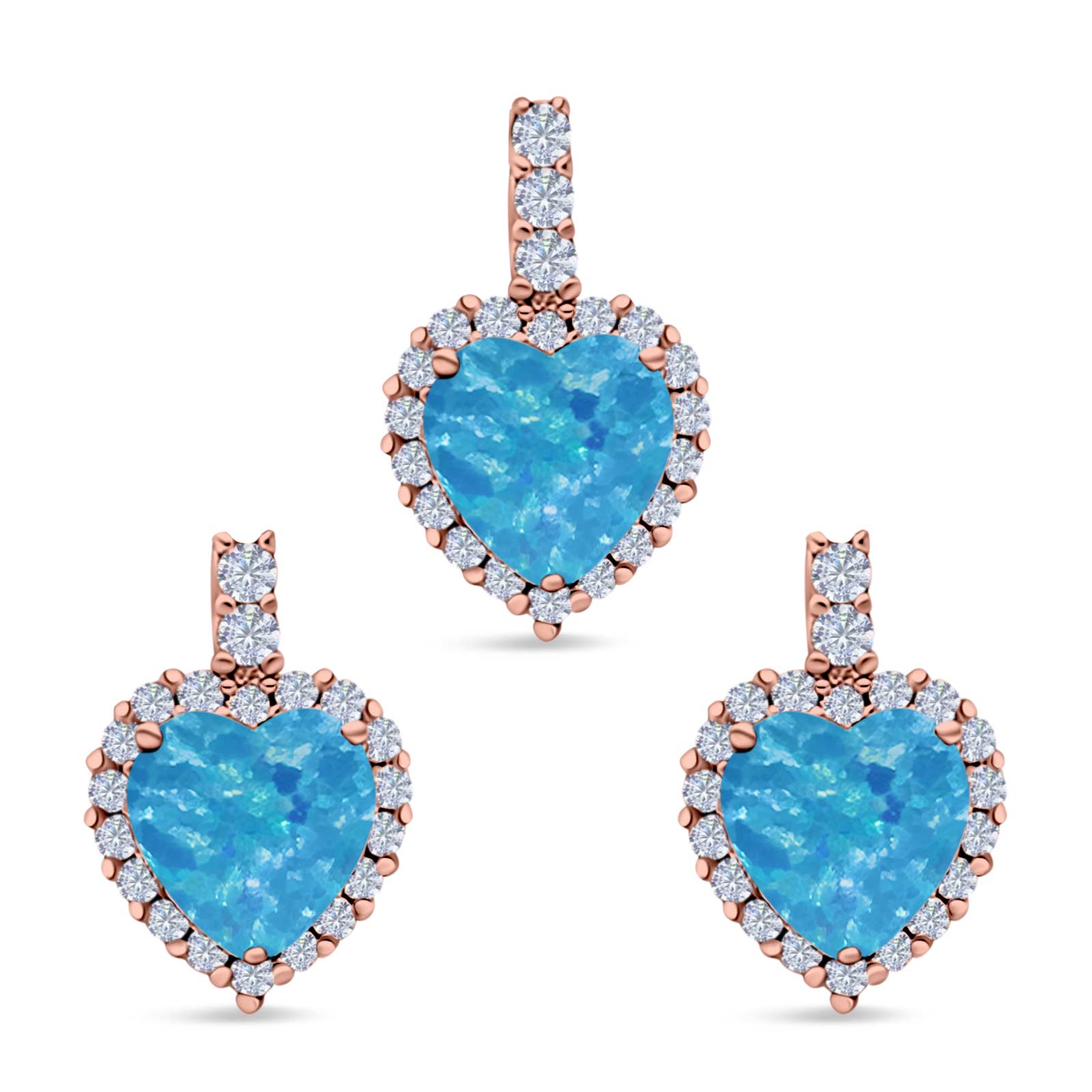 Halo Jewelry Matching Set Pendant Earring Heart Simulated Cubic Zirconia 925 Sterling Silver