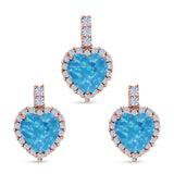 Halo Jewelry Matching Set Pendant Earring Heart Simulated Cubic Zirconia 925 Sterling Silver