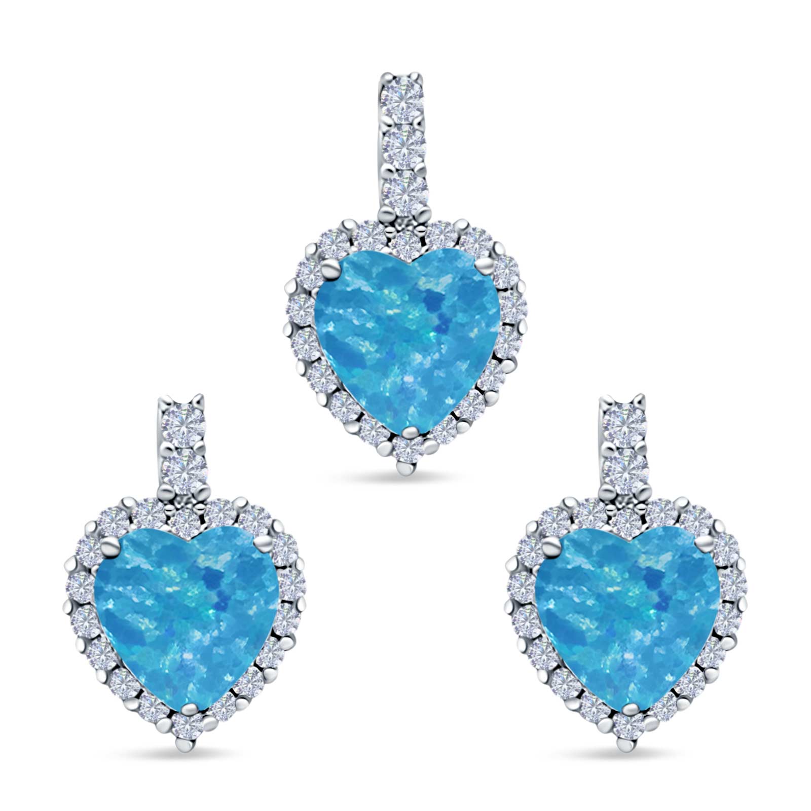Halo Jewelry Matching Set Pendant Earring Heart Simulated Cubic Zirconia 925 Sterling Silver