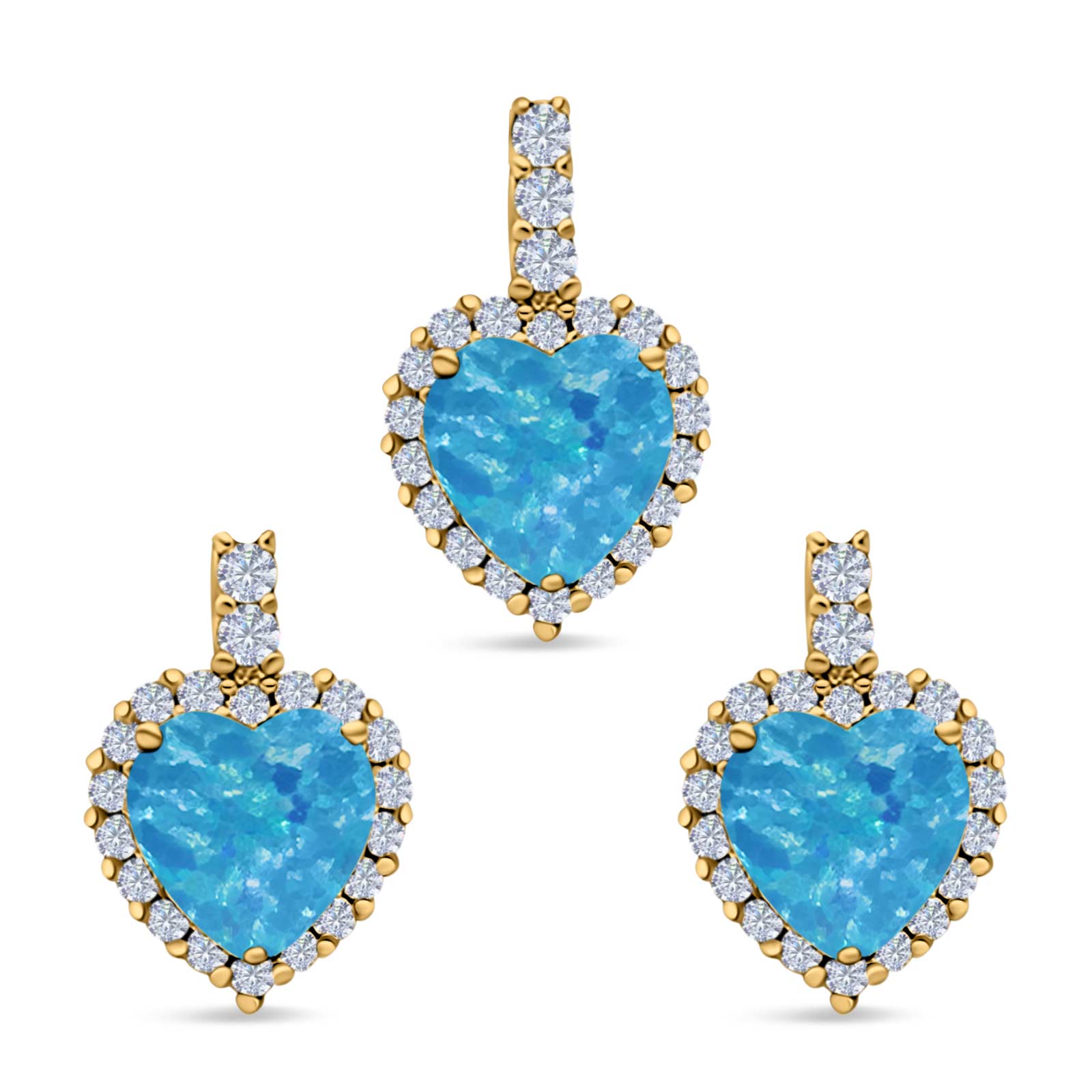 Halo Jewelry Matching Set Pendant Earring Heart Simulated Cubic Zirconia 925 Sterling Silver