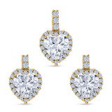 Halo Jewelry Matching Set Pendant Earring Heart Simulated Cubic Zirconia 925 Sterling Silver