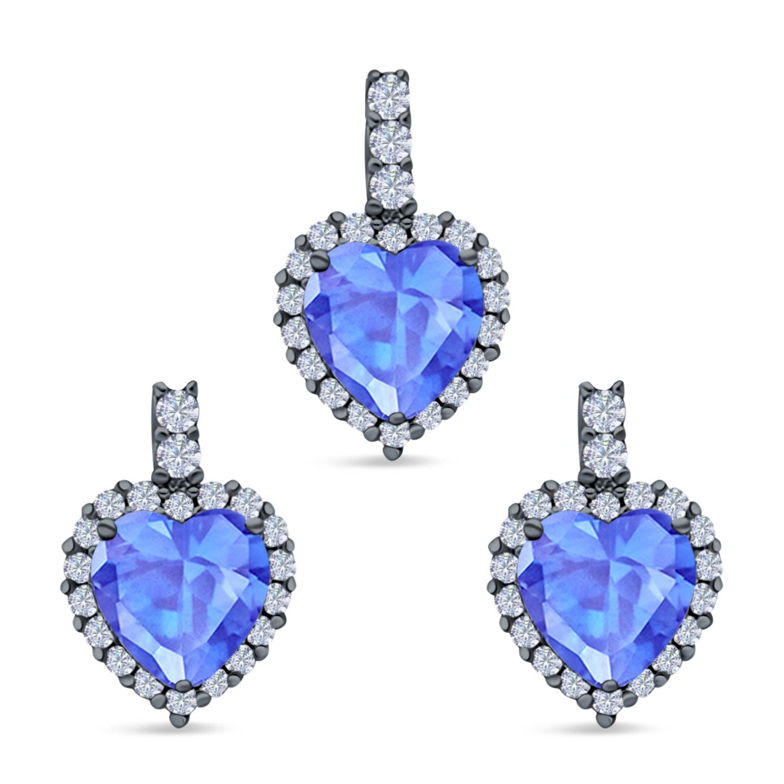 Halo Jewelry Matching Set Pendant Earring Heart Simulated Cubic Zirconia 925 Sterling Silver
