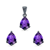 Art Deco Bridal Jewelry Matching Set Pendant Earring Pear Simulated Cubic Zirconia 925 Sterling Silver