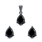 Art Deco Bridal Jewelry Matching Set Pendant Earring Pear Simulated Cubic Zirconia 925 Sterling Silver