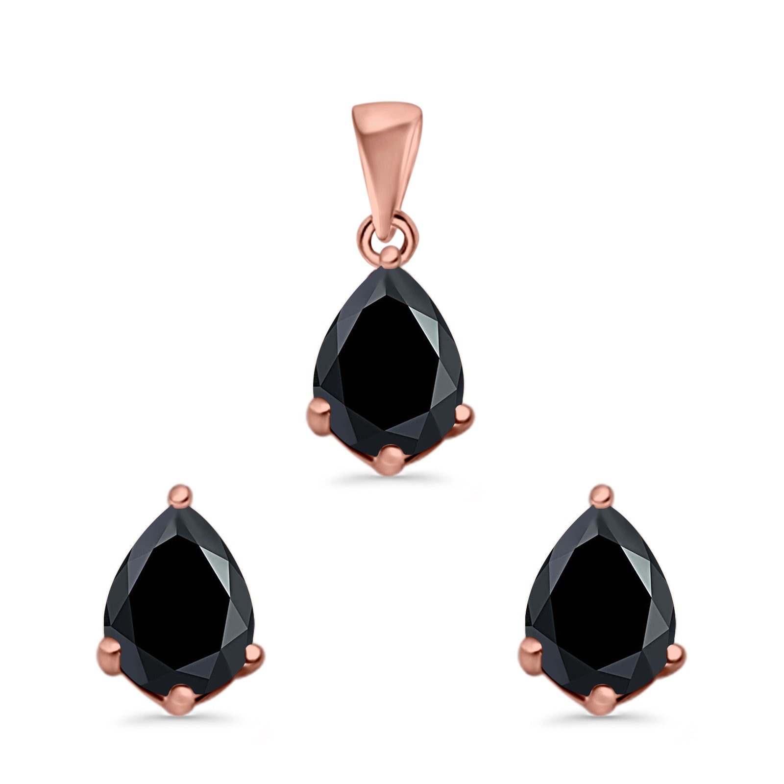 Art Deco Bridal Jewelry Matching Set Pendant Earring Pear Simulated Cubic Zirconia 925 Sterling Silver