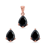 Art Deco Bridal Jewelry Matching Set Pendant Earring Pear Simulated Cubic Zirconia 925 Sterling Silver