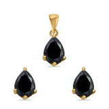 Art Deco Bridal Jewelry Matching Set Pendant Earring Pear Simulated Cubic Zirconia 925 Sterling Silver