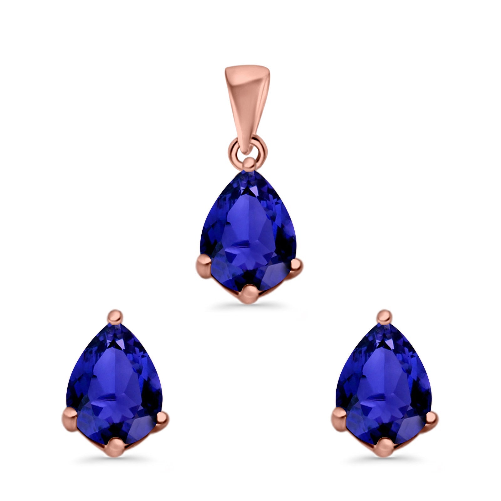 Art Deco Bridal Jewelry Matching Set Pendant Earring Pear Simulated Cubic Zirconia 925 Sterling Silver