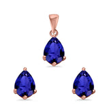 Art Deco Bridal Jewelry Matching Set Pendant Earring Pear Simulated Cubic Zirconia 925 Sterling Silver