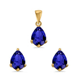 Art Deco Bridal Jewelry Matching Set Pendant Earring Pear Simulated Cubic Zirconia 925 Sterling Silver
