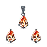 Art Deco Bridal Jewelry Matching Set Pendant Earring Pear Simulated Cubic Zirconia 925 Sterling Silver