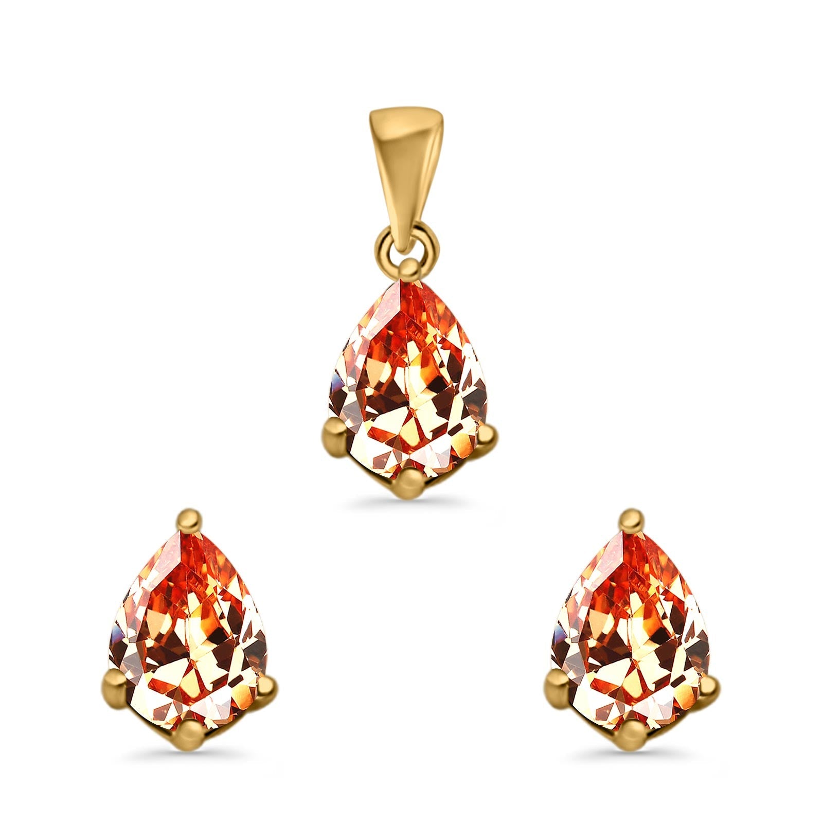 Art Deco Bridal Jewelry Matching Set Pendant Earring Pear Simulated Cubic Zirconia 925 Sterling Silver