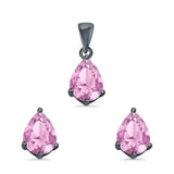 Art Deco Bridal Jewelry Matching Set Pendant Earring Pear Simulated Cubic Zirconia 925 Sterling Silver
