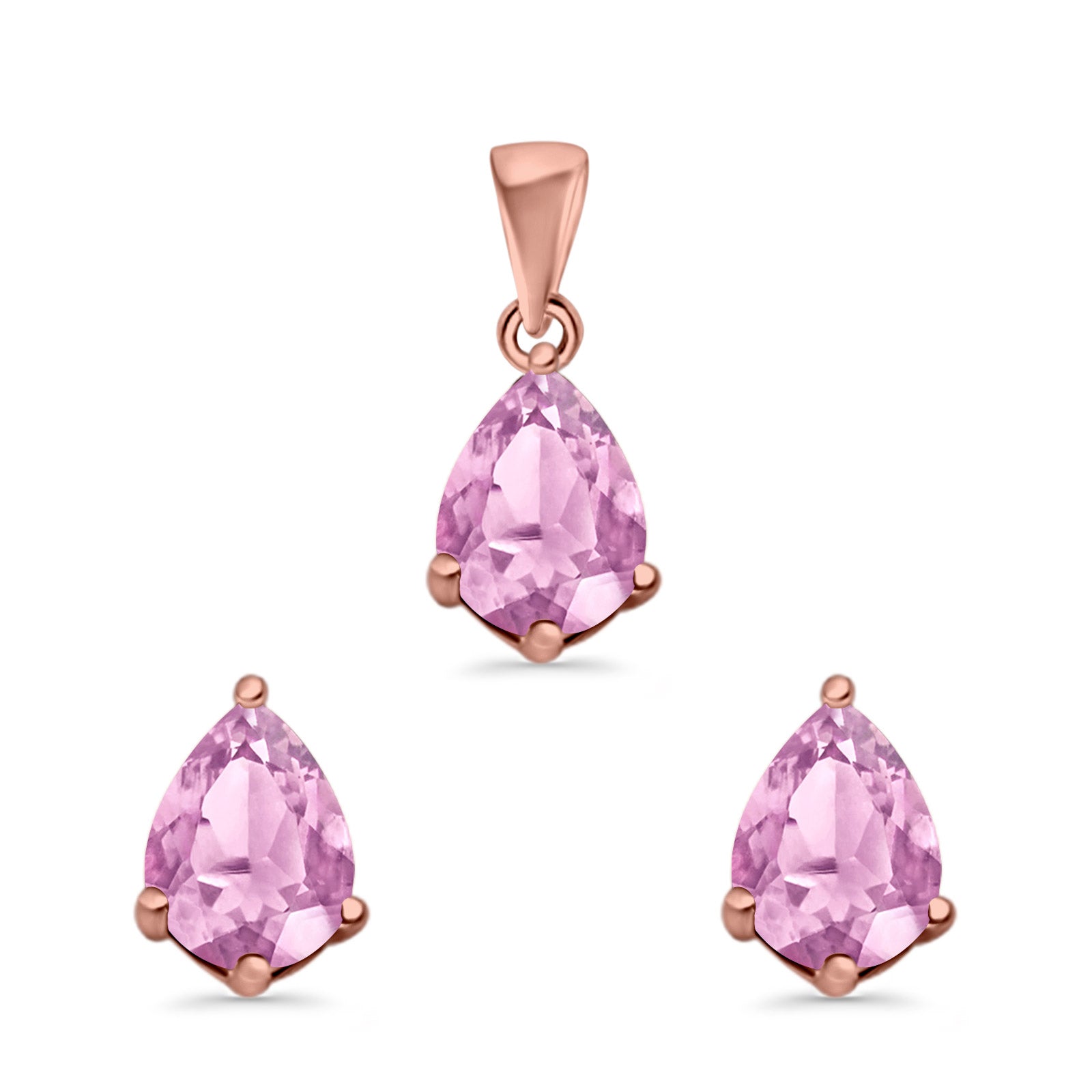 Art Deco Bridal Jewelry Matching Set Pendant Earring Pear Simulated Cubic Zirconia 925 Sterling Silver