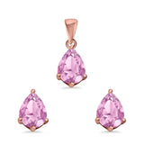 Art Deco Bridal Jewelry Matching Set Pendant Earring Pear Simulated Cubic Zirconia 925 Sterling Silver