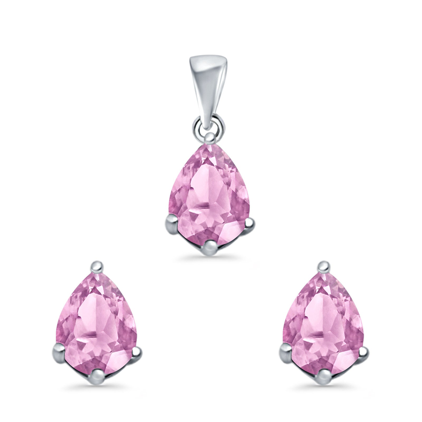 Art Deco Bridal Jewelry Matching Set Pendant Earring Pear Simulated Cubic Zirconia 925 Sterling Silver