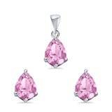 Art Deco Bridal Jewelry Matching Set Pendant Earring Pear Simulated Cubic Zirconia 925 Sterling Silver
