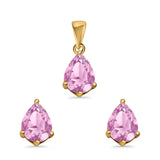 Art Deco Bridal Jewelry Matching Set Pendant Earring Pear Simulated Cubic Zirconia 925 Sterling Silver