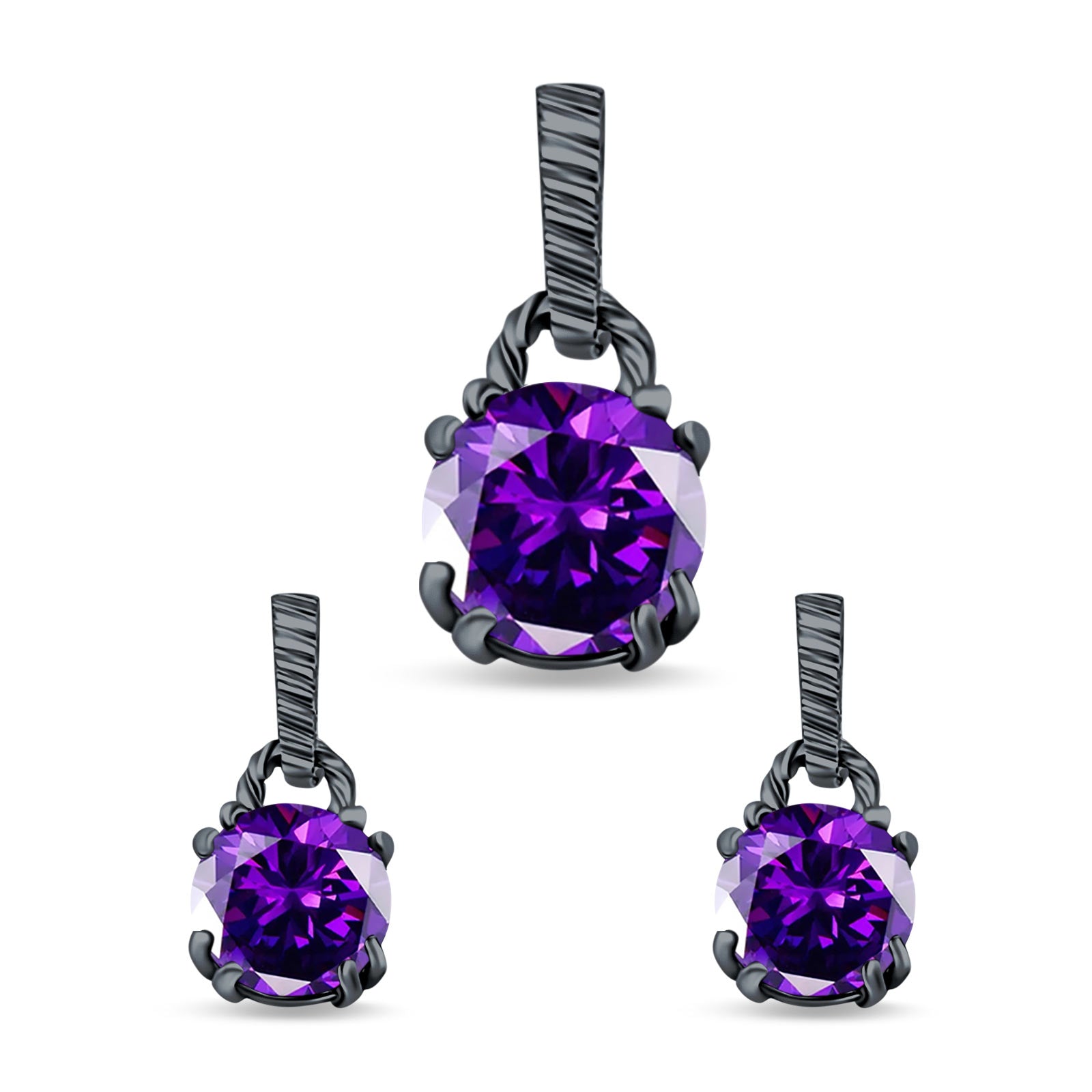 Jewelry Matching Set Pendant Earring Round Simulated Cubic Zirconia 925 Sterling Silver