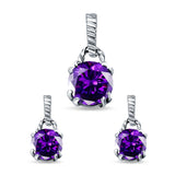 Jewelry Matching Set Pendant Earring Round Simulated Cubic Zirconia 925 Sterling Silver