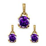 Jewelry Matching Set Pendant Earring Round Simulated Cubic Zirconia 925 Sterling Silver
