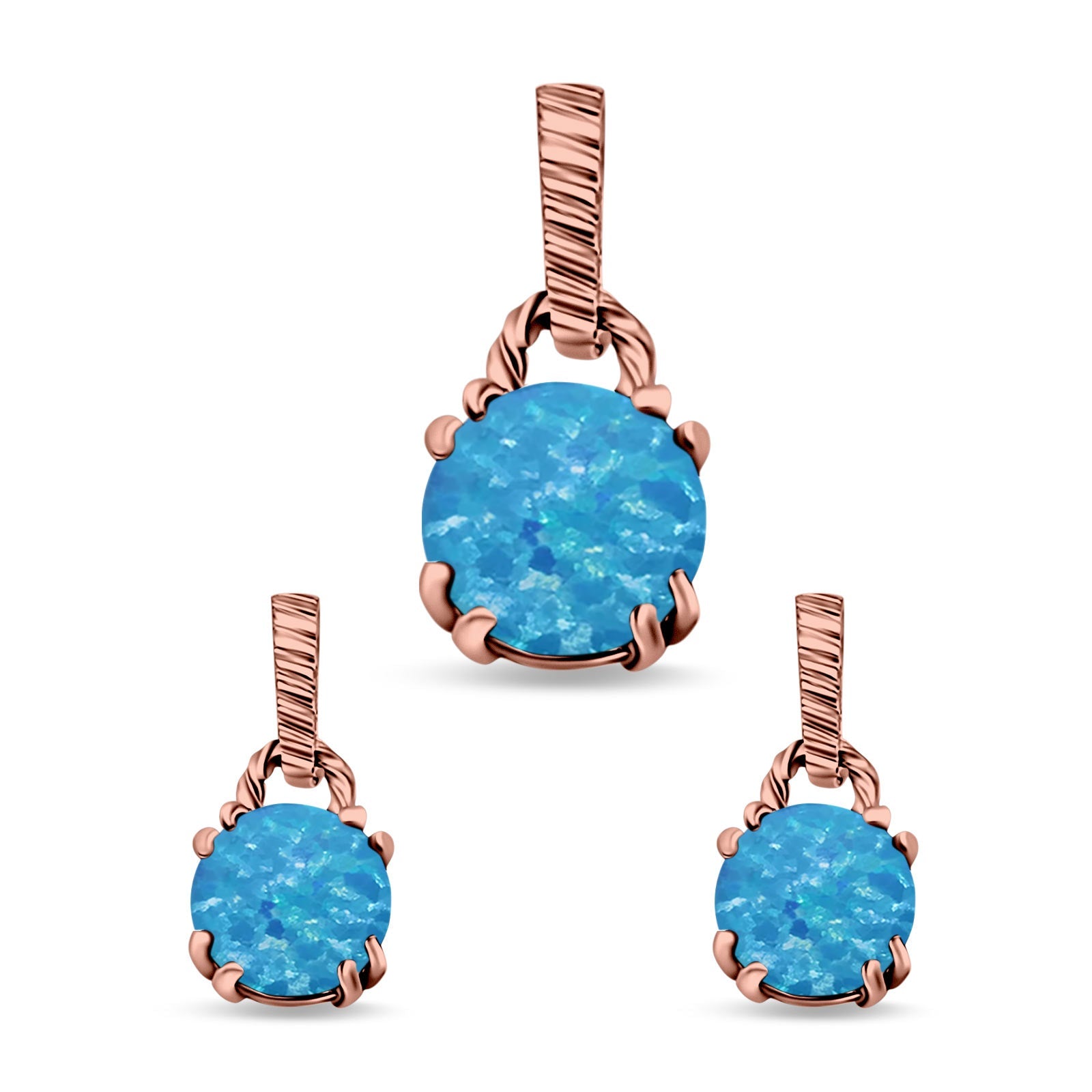 Jewelry Matching Set Pendant Earring Round Simulated Cubic Zirconia 925 Sterling Silver