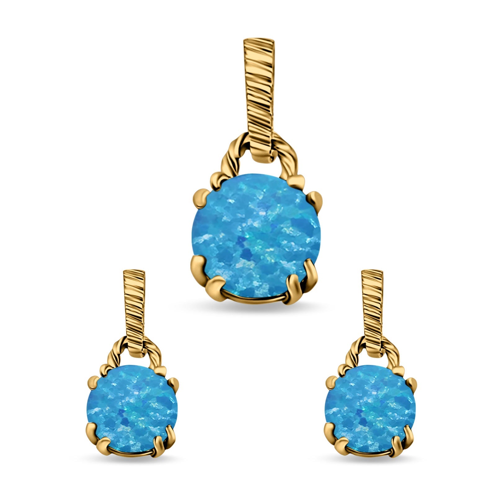 Jewelry Matching Set Pendant Earring Round Simulated Cubic Zirconia 925 Sterling Silver