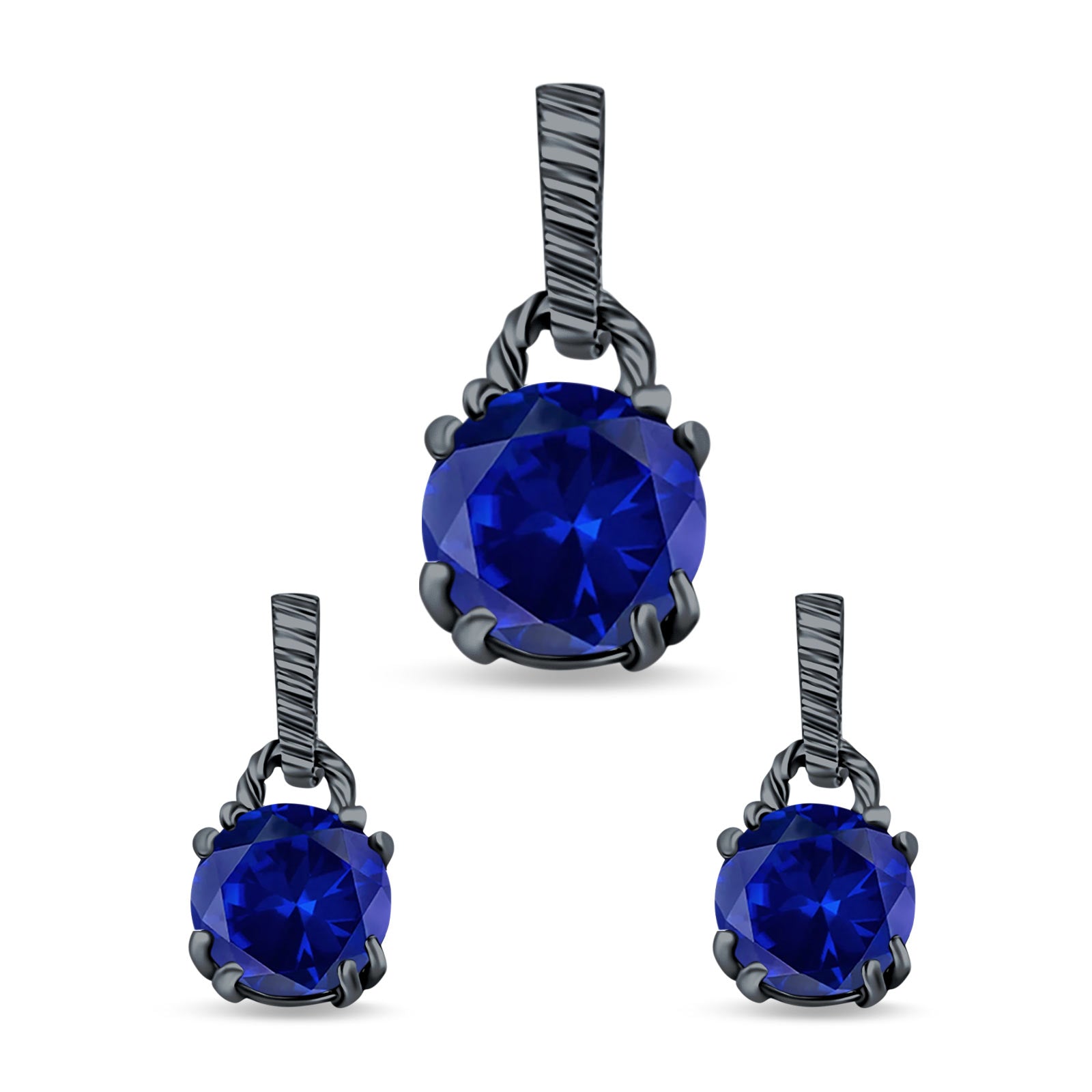 Jewelry Matching Set Pendant Earring Round Simulated Cubic Zirconia 925 Sterling Silver