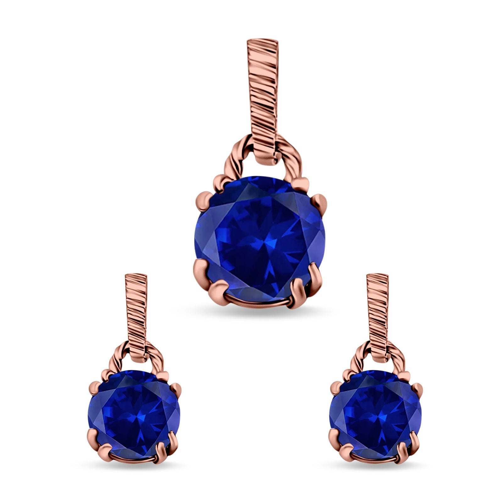 Jewelry Matching Set Pendant Earring Round Simulated Cubic Zirconia 925 Sterling Silver