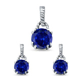 Jewelry Matching Set Pendant Earring Round Simulated Cubic Zirconia 925 Sterling Silver