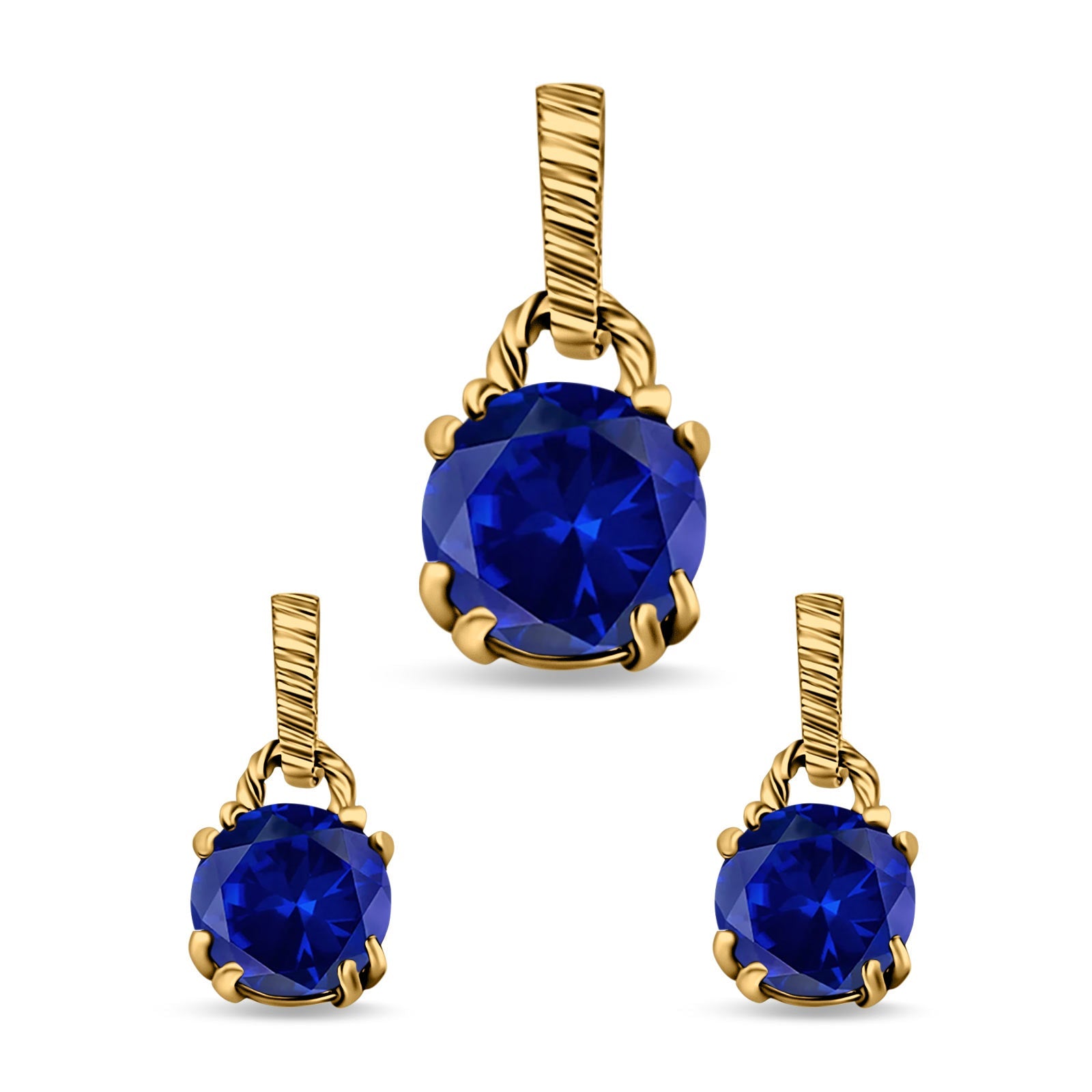 Jewelry Matching Set Pendant Earring Round Simulated Cubic Zirconia 925 Sterling Silver