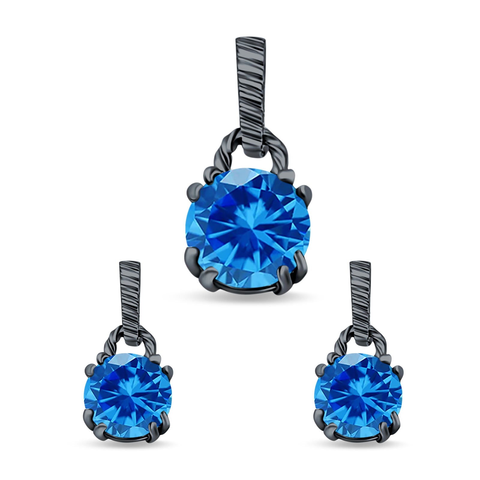 Jewelry Matching Set Pendant Earring Round Simulated Cubic Zirconia 925 Sterling Silver