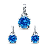 Jewelry Matching Set Pendant Earring Round Simulated Cubic Zirconia 925 Sterling Silver