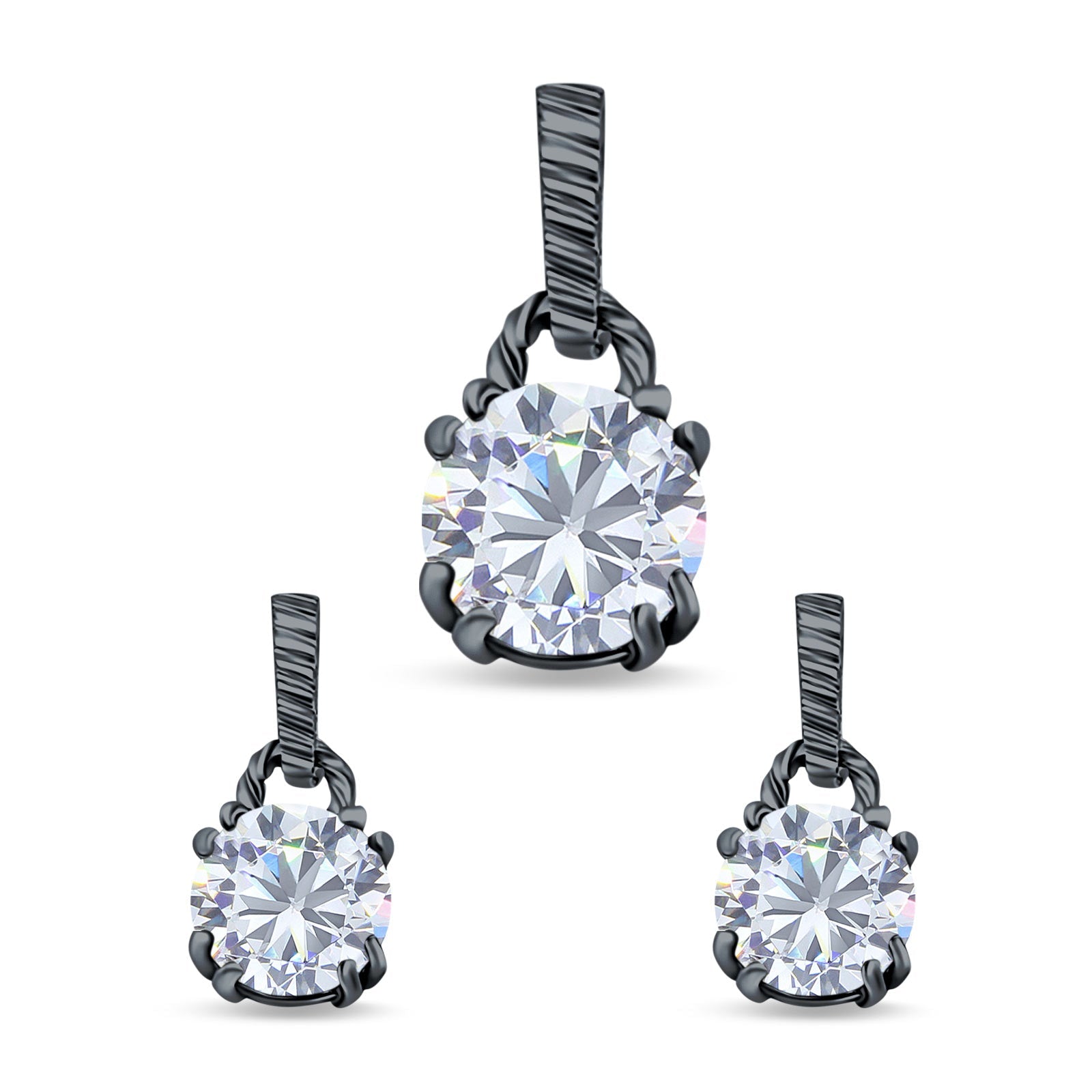 Jewelry Matching Set Pendant Earring Round Simulated Cubic Zirconia 925 Sterling Silver
