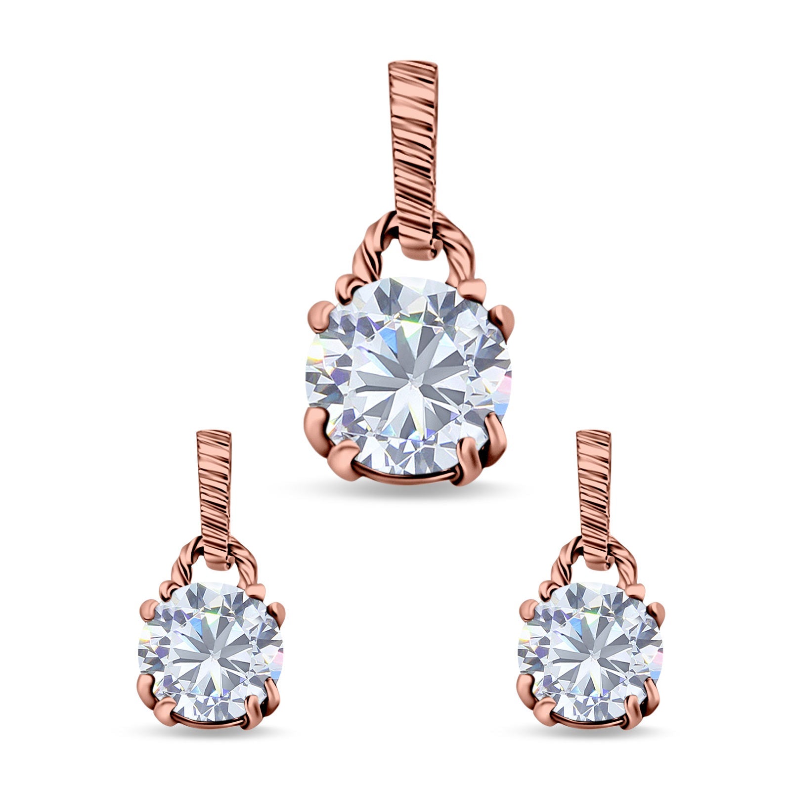 Jewelry Matching Set Pendant Earring Round Simulated Cubic Zirconia 925 Sterling Silver