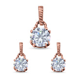 Jewelry Matching Set Pendant Earring Round Simulated Cubic Zirconia 925 Sterling Silver