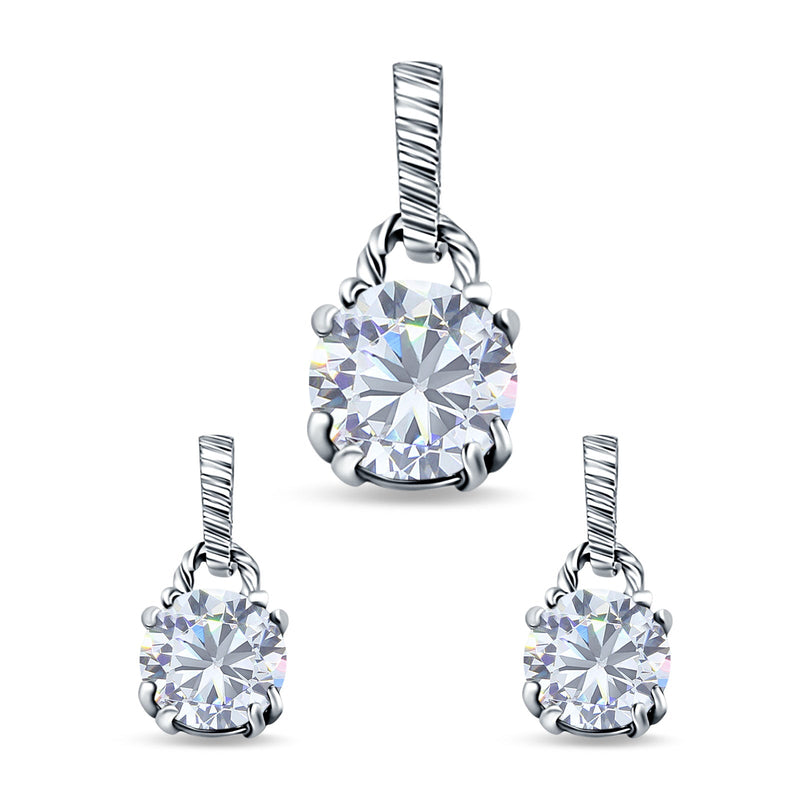 Jewelry Matching Set Pendant Earring Round Simulated Cubic Zirconia 925 Sterling Silver