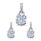 Jewelry Matching Set Pendant Earring Round Simulated Cubic Zirconia 925 Sterling Silver