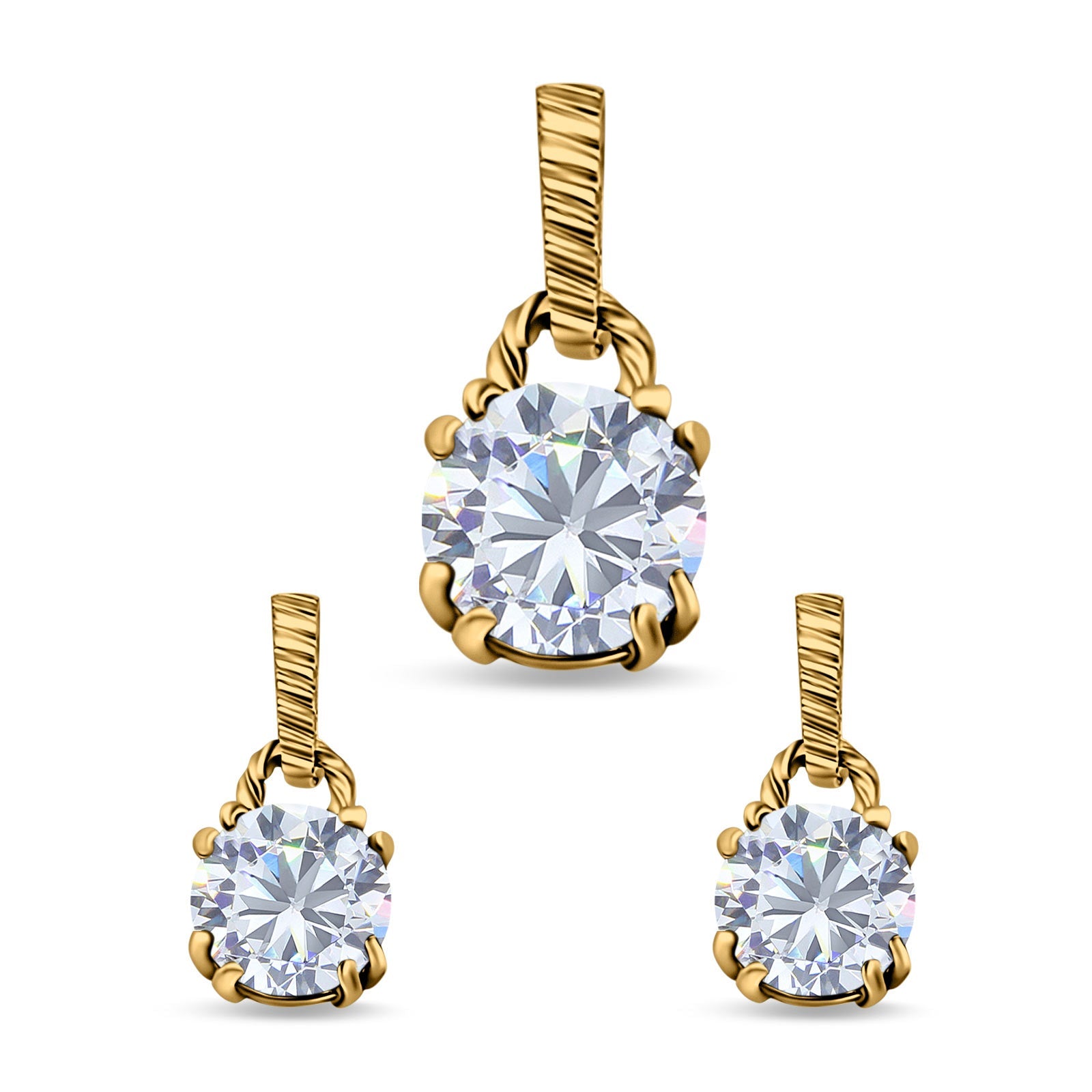 Jewelry Matching Set Pendant Earring Round Simulated Cubic Zirconia 925 Sterling Silver