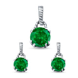Jewelry Matching Set Pendant Earring Round Simulated Cubic Zirconia 925 Sterling Silver